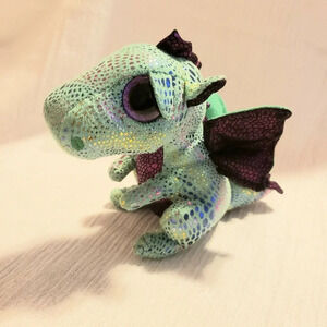 Ty Beanie Boos Cinder The Green Dragon Plush Toy Big Eyed Shimmery Purple